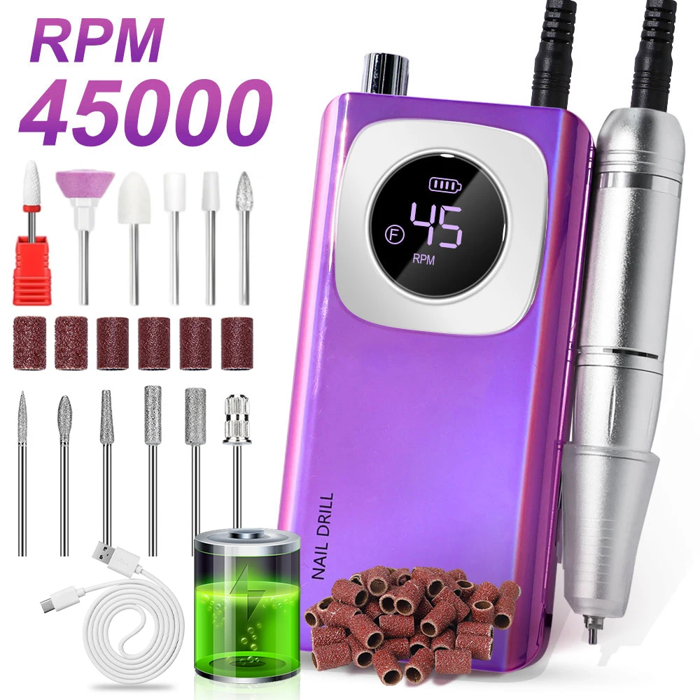 DianaBeauty 45000RPM الكهربائية المحمولة آلة حفر الأظافر قابلة للشحن لجل طلاء الأظافر المحمولة ملف الأظافر أدوات مانيكير