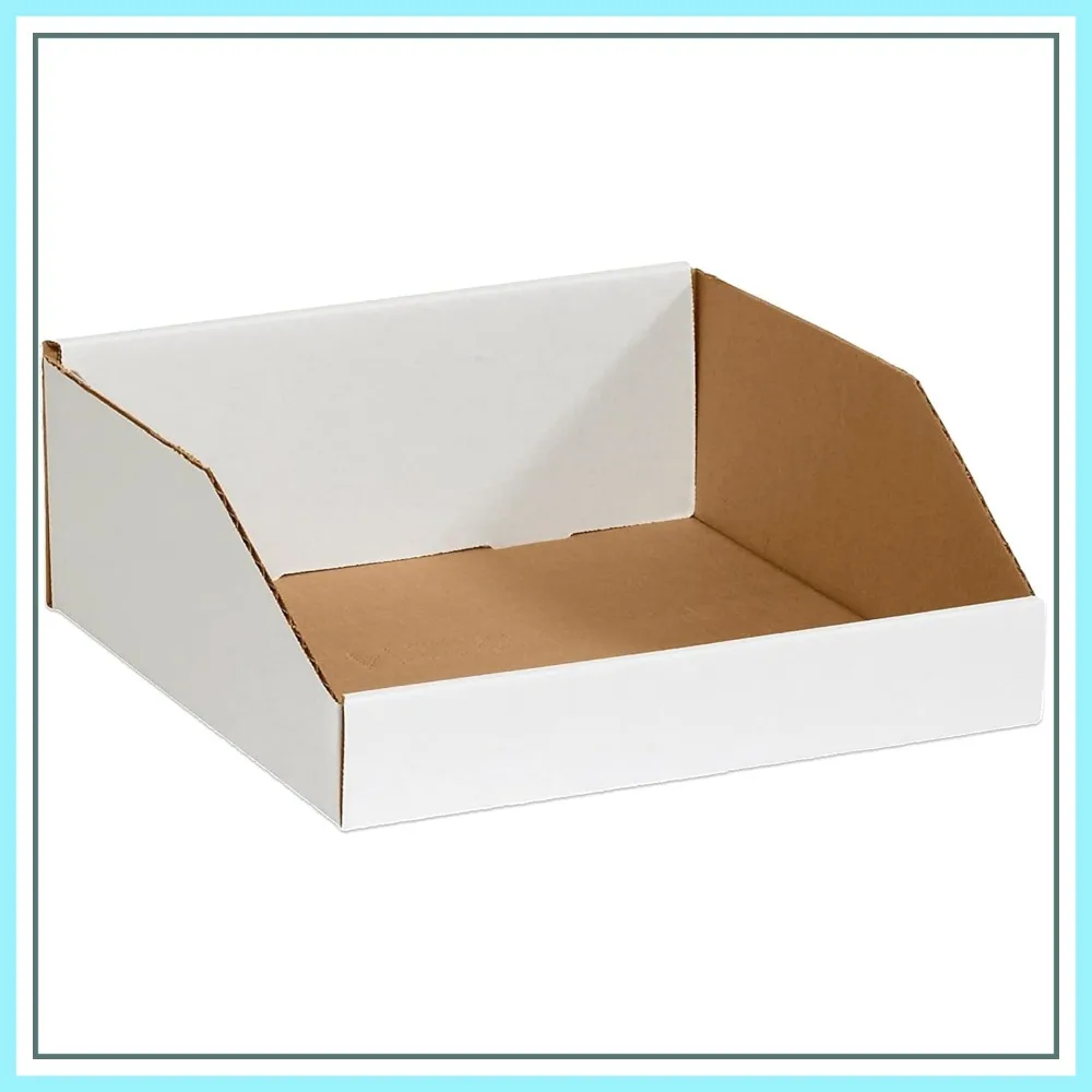 

50 Pack Corrugated Cardboard Storage Bins 12x12x4.5, Open Top Durable Organizer for Parts, Work Areas, Packing, Moving & Storage - White