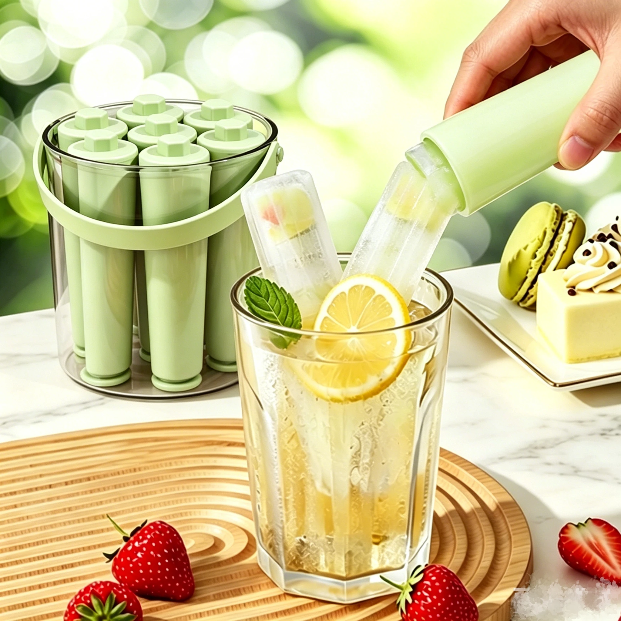 7 Grid Long Bar Ice Cube Mold Portable Ice Making Bucket Ice Tray Reusable Cocktail Whiskey Cold Coffee Bar Drinks Storage Bin