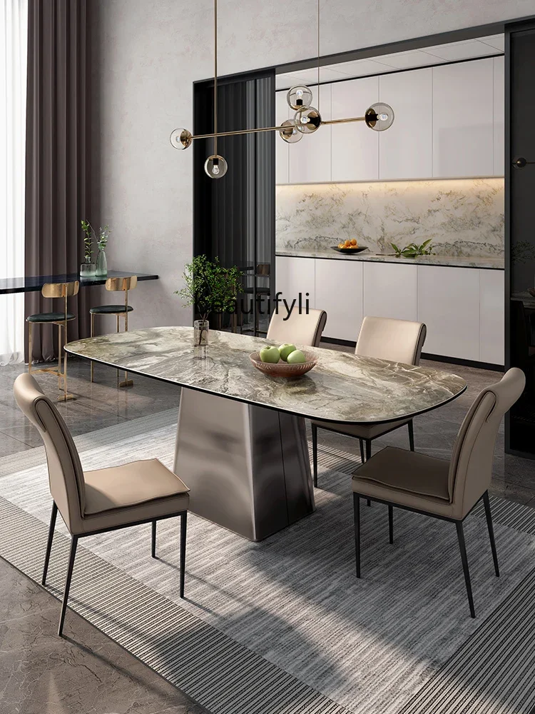 

Imported high-end Italian rock slab dining table light luxury bright natural marble rectangle