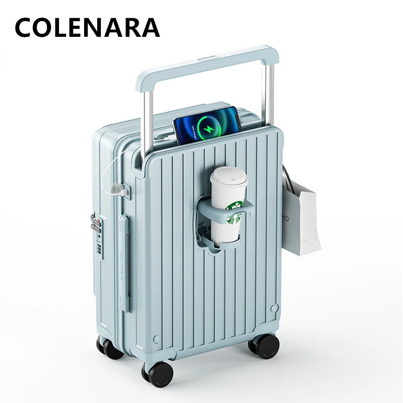COLENARA High Quality Suitcase USB Charging Trolley Case 20“24”26 Inch Boarding Case ABS+PC Wheeled Travel Bag Women's Luggage