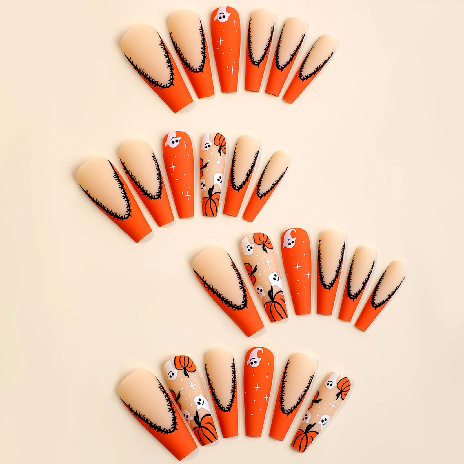 Halloween False Nails with Pumpkin Ultra-flexible Long Lasting Fake Nails for Stage Performance Wear