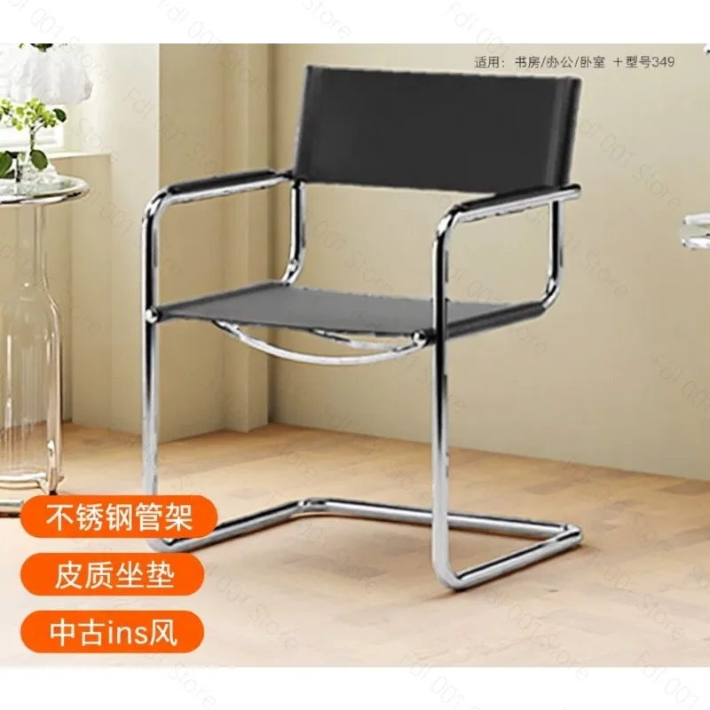 Chair Comfortable office chair Light luxury medieval dining chair High-end stainless steel tube Internet celebrity ins armchair