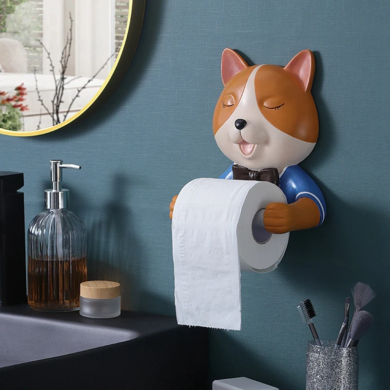 Creative Cartoon Cute Cat Toilet Paper Holder Toilet Roll Paper Box Creative Wall-Mounted Free Punch