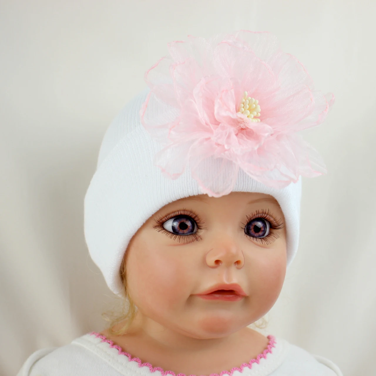 For 0-6Months New Born Baby Knitted Hat Newbron Baby Girls Chiffon Flower Beanie Infant Cute Solid Knit Bonnet Toddler Skullcap