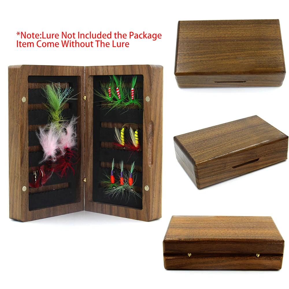 Black Walnut Natural Wooden Fly Fishing Box Case Double Side Foam Insert Fly Box Lure Box Bait Storage Box For Flies