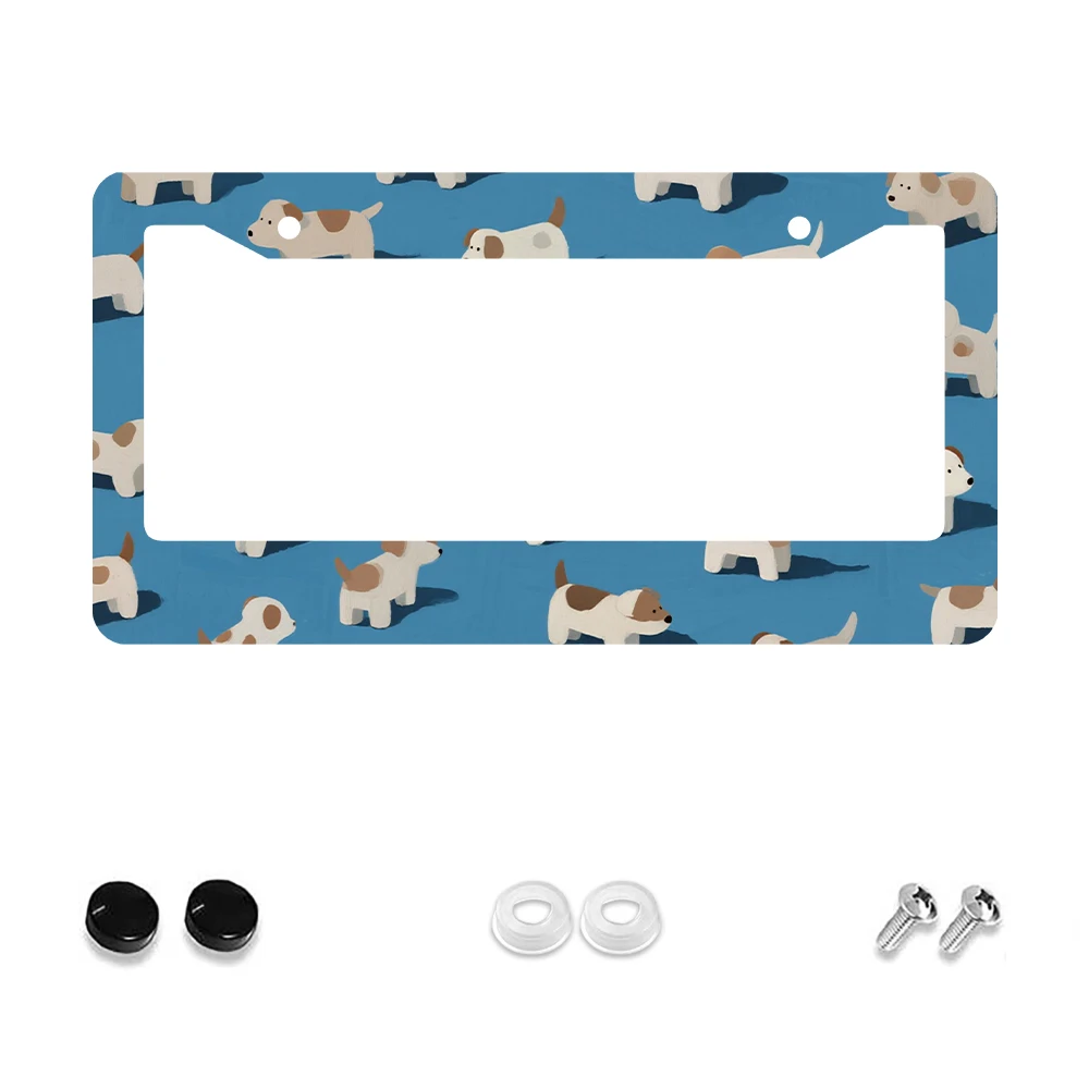 

1pc Blue and White Cartoon Dog Pattern 2-Hole License Plate Frame, Aluminum Material, 6x12 Inches, with Screw Set, Fun, Novelty