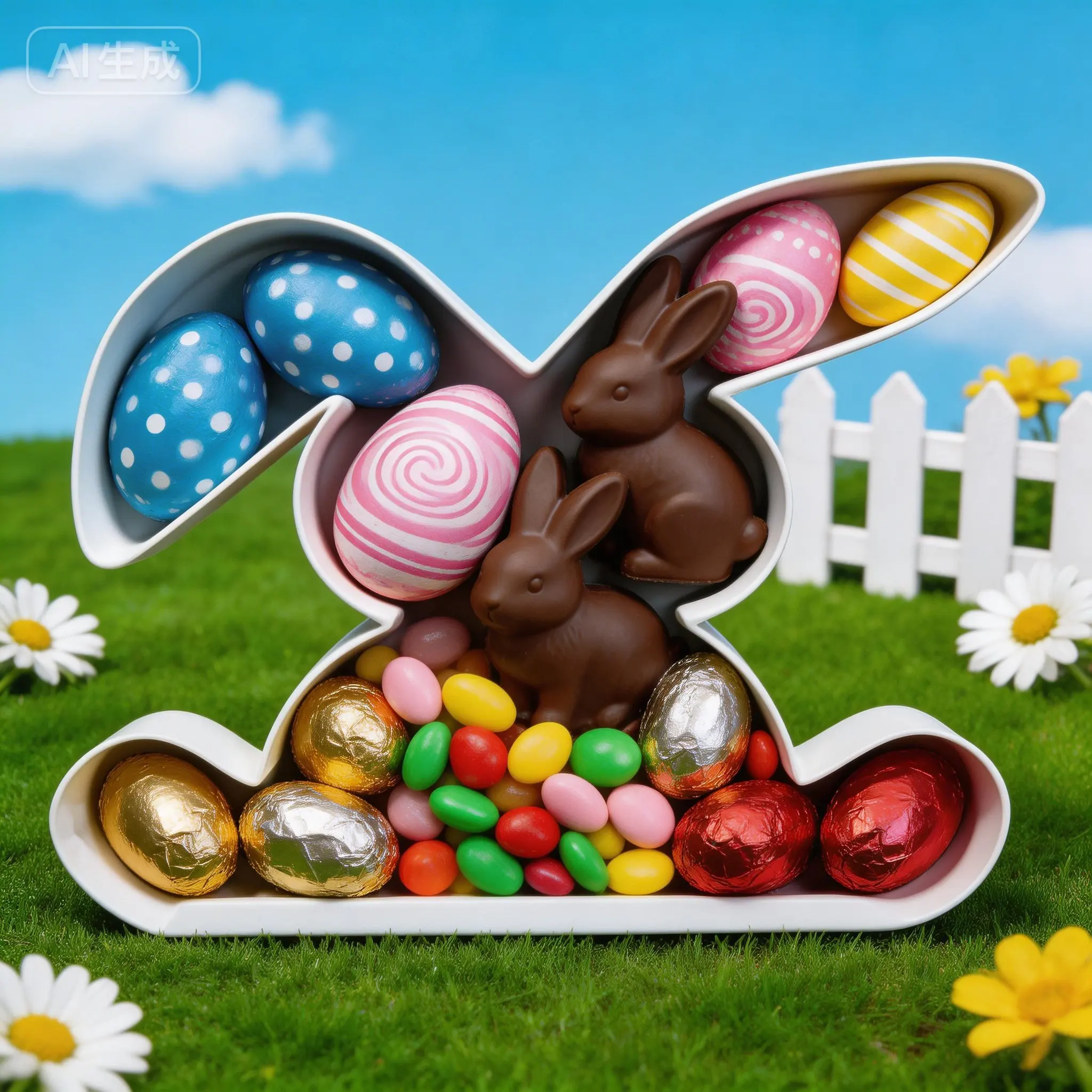25.4cm 3D Print PLA Plastic Candy Chocolate Container Fillable Easter Bunny Shaped Serving Tray
