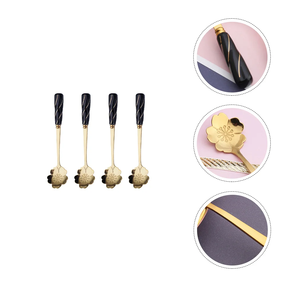 

4pcs Flower Design Coffee Spoon Stainless Steel Dessert Spoon For Ice Cream Cake Sugar Multipurpose Kitchen Cutlery Tool