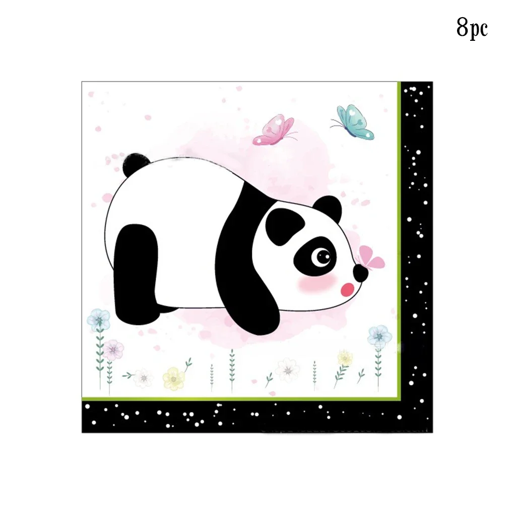 8Guests Giant Panda Disposable Tableware Cute Panda Plates Napkin Panda Theme Happy Birthday Party Kids Babyshower Decor