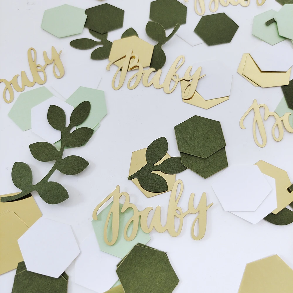 100 Stück Salbei Party Konfetti Liebe runde Blatt Pflanzen Gold Farbe Papier Konfetti DIY Hochzeit Verlobung feier Dekorationen Lieferungen – Detail 3