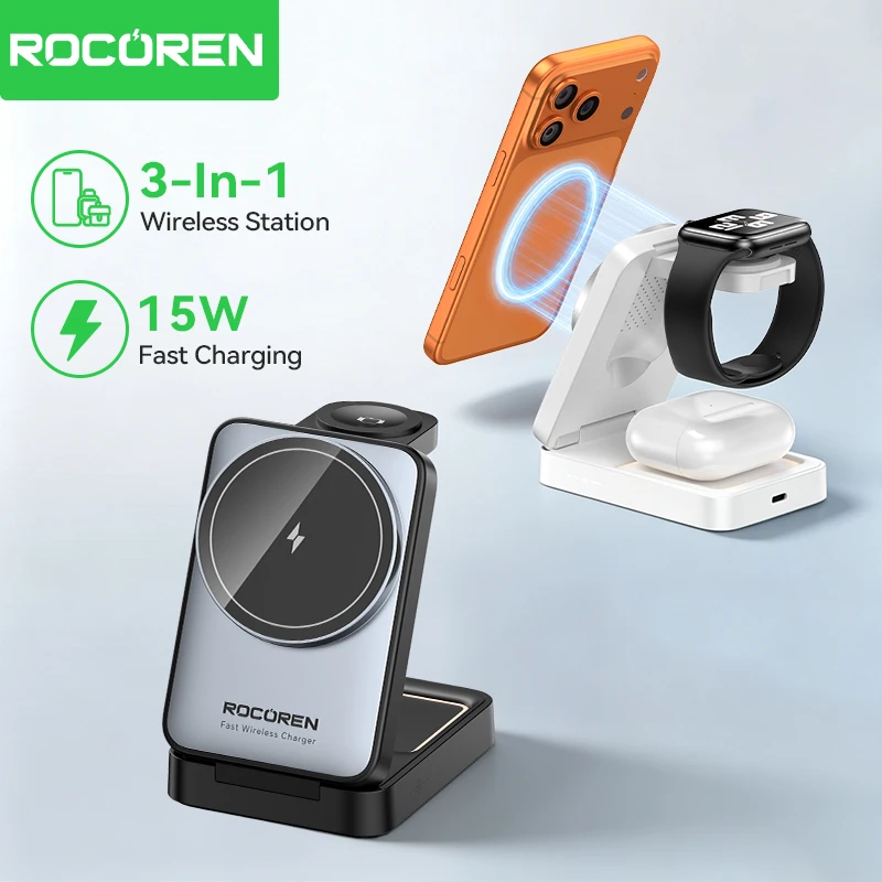 rocoren-15w-max-マグネット式-3-in-1-ワイヤレス充電スタンド。iphone-17、16、15-pro-max、airpods、iwatchに対応。急速充電。