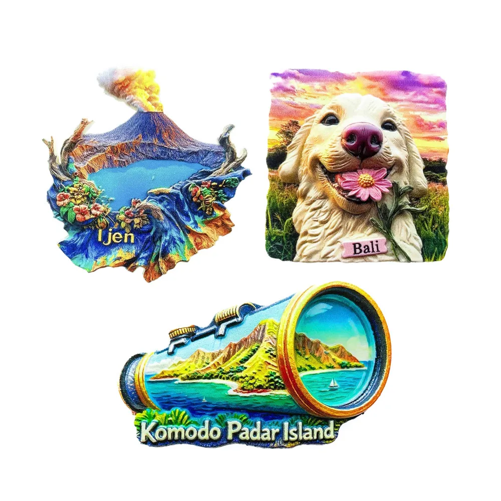Asia Indonesia Bali Ijen Tourist Souvenir Fridge Komodo Pader Island Magnets Decoration Handicraft Magnetic Refrigerator