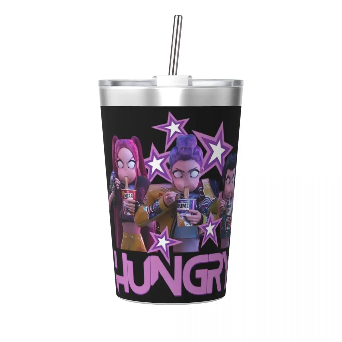 

Kpop Demon Hunters Стакан с соломинкой для детей Стаканы из нержавеющей стали Кружка с двойными стенками с вакуумной изоляцией для холода и горячего 12 унций
