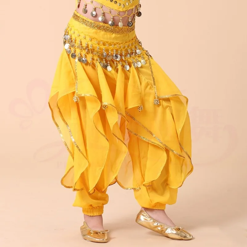 Indian Dance Pants Belly Dance Highlights Chiffon Rotating Pants Stage Performance Children Girls Dancing Practice Trousers