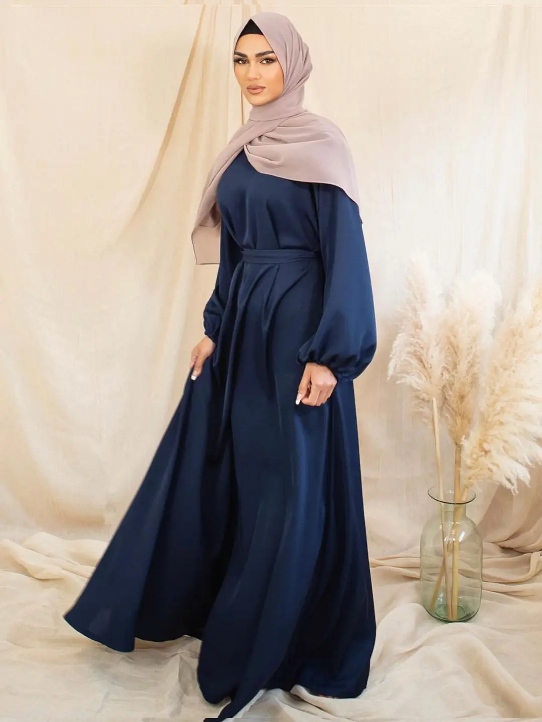 Imagem -03 - Vestido de Manga Comprida Estilo Simples Abaya Dubai para Mulheres Muçulmanas Roupa Islâmica Vestimenta Hijabi Casual Cachecol com Ramadã e Eid Incluído