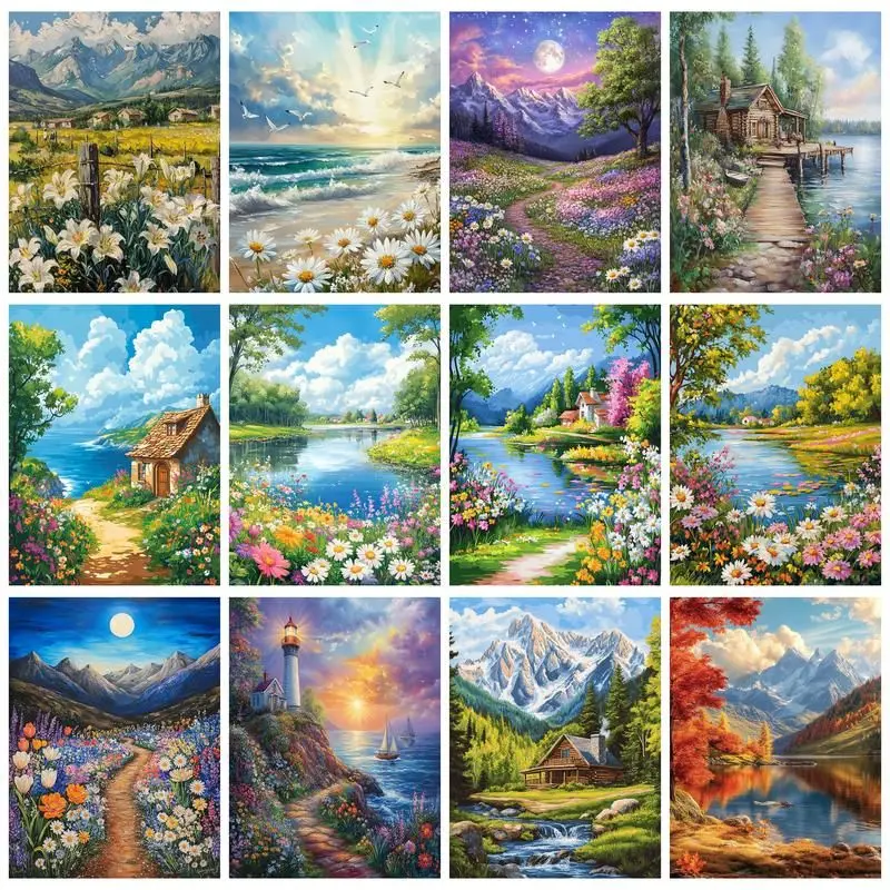 

CHENISTORY Landscape Pictures By Number Kits Home Decor Painting By Numbers Drawing On Canvas HandPainted Art Gift