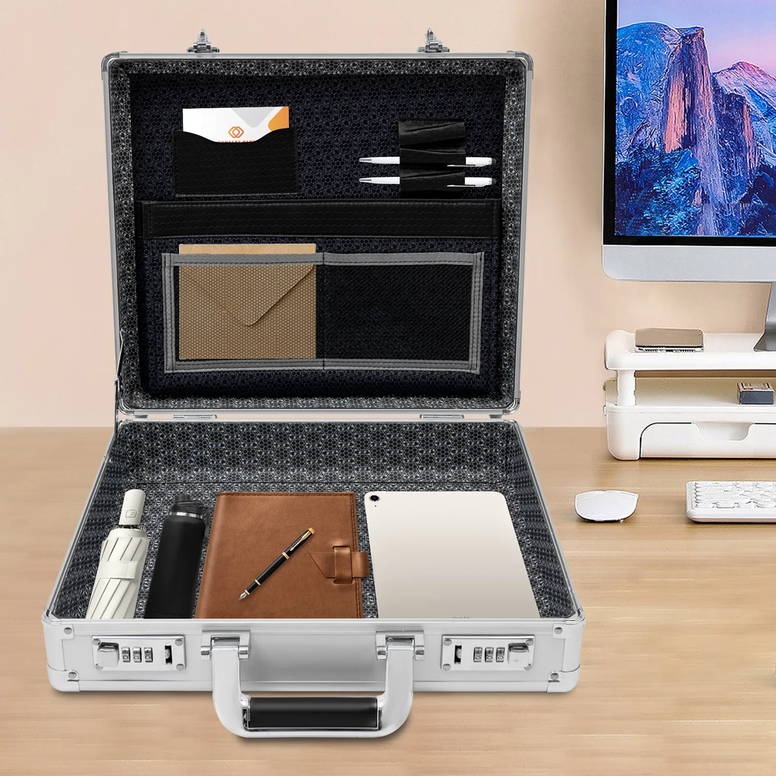 

Hard Security Briefcase–Dual Locks Spacious Storage Handheld/Shoulder Carry For Professionals Business Trips, Secure & Practical