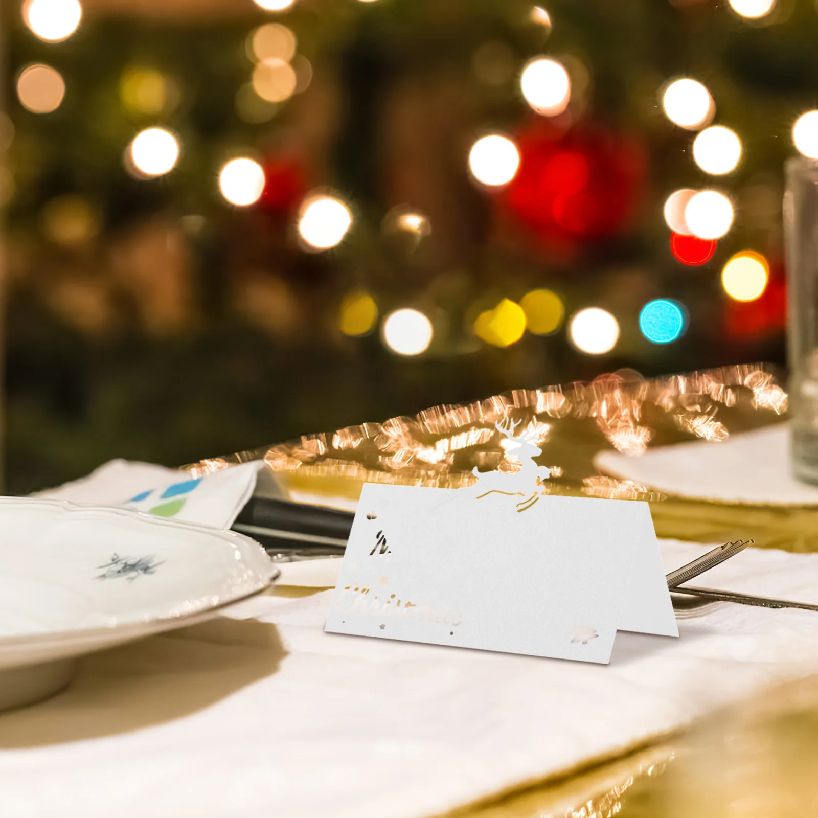 

50Pcs Christmas Table Place Cards Reindeer Hollow Paper Seating Cards Wedding Guest Tent for Holiday Dinner Party