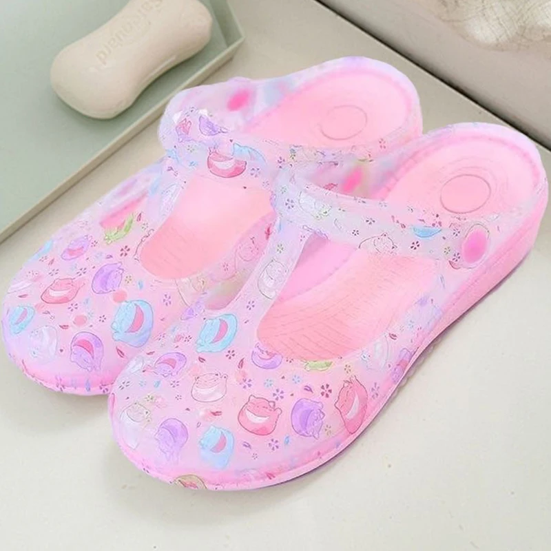 Women's Beach Fashion Casual Women's Garden Rain Boots Jelly Sandals Summer Flat Thick Bottom Printed Wedge Sandals