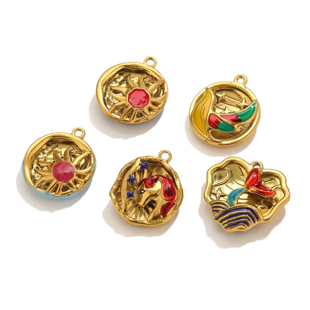 1pcs Stainless Steel 3D Enamel Unicorn Charms For Jewelry Necklace Pendants DIY Bird Sun Fish Hollow Charms Jewelry Accessories - view 5