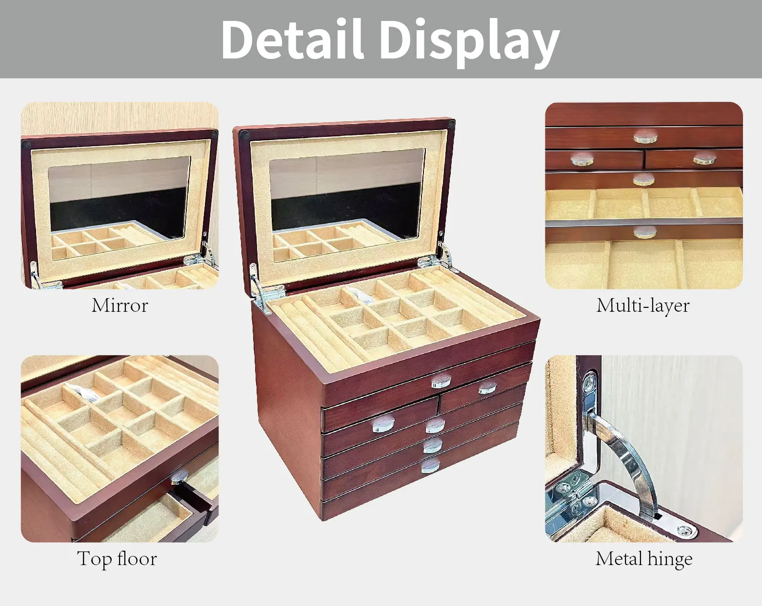Multi-layer Solid Wood Jewelry Box Sanmu Brand Made in China
