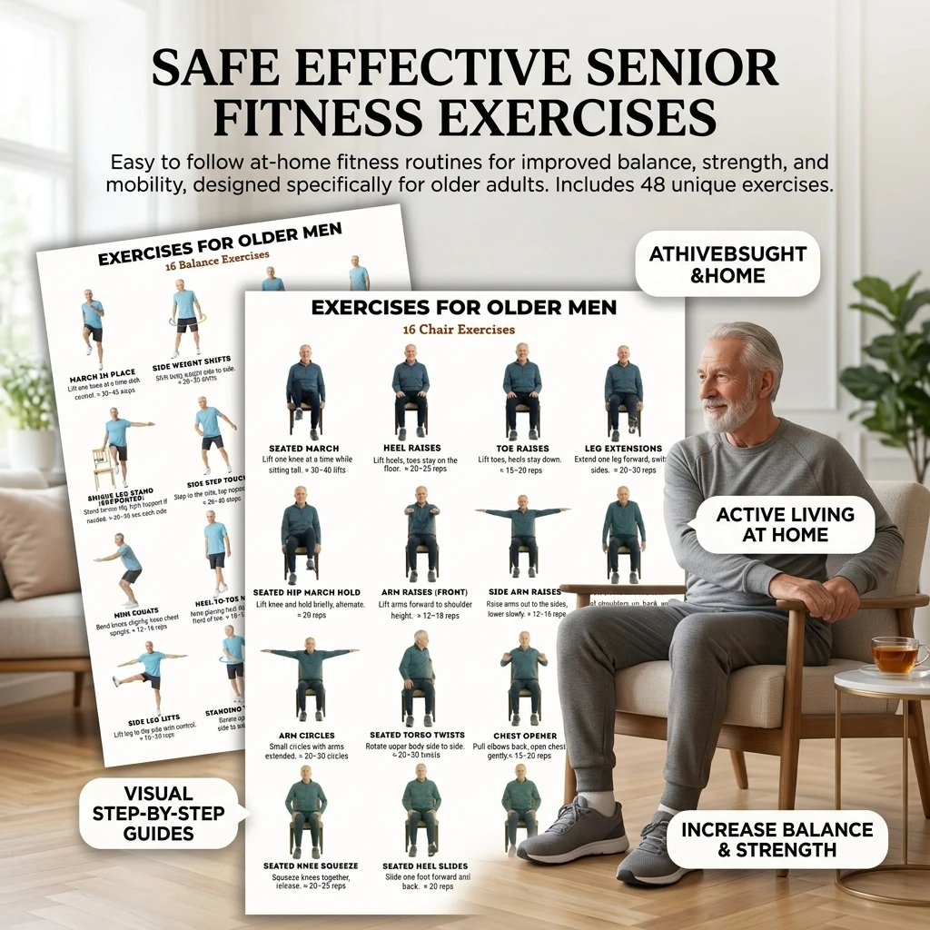3Pcs Exercise Poster Standing Balance Chair Workout Guide for Elderly Men Improving Lower Body Strength Balance Indoor Home Use