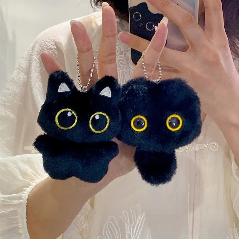 10cm Black Cat Plush Toy Pendant Cute Small Plushie Keychain for School Bag Decoration Plush Toy Doll for Brithday Gifts