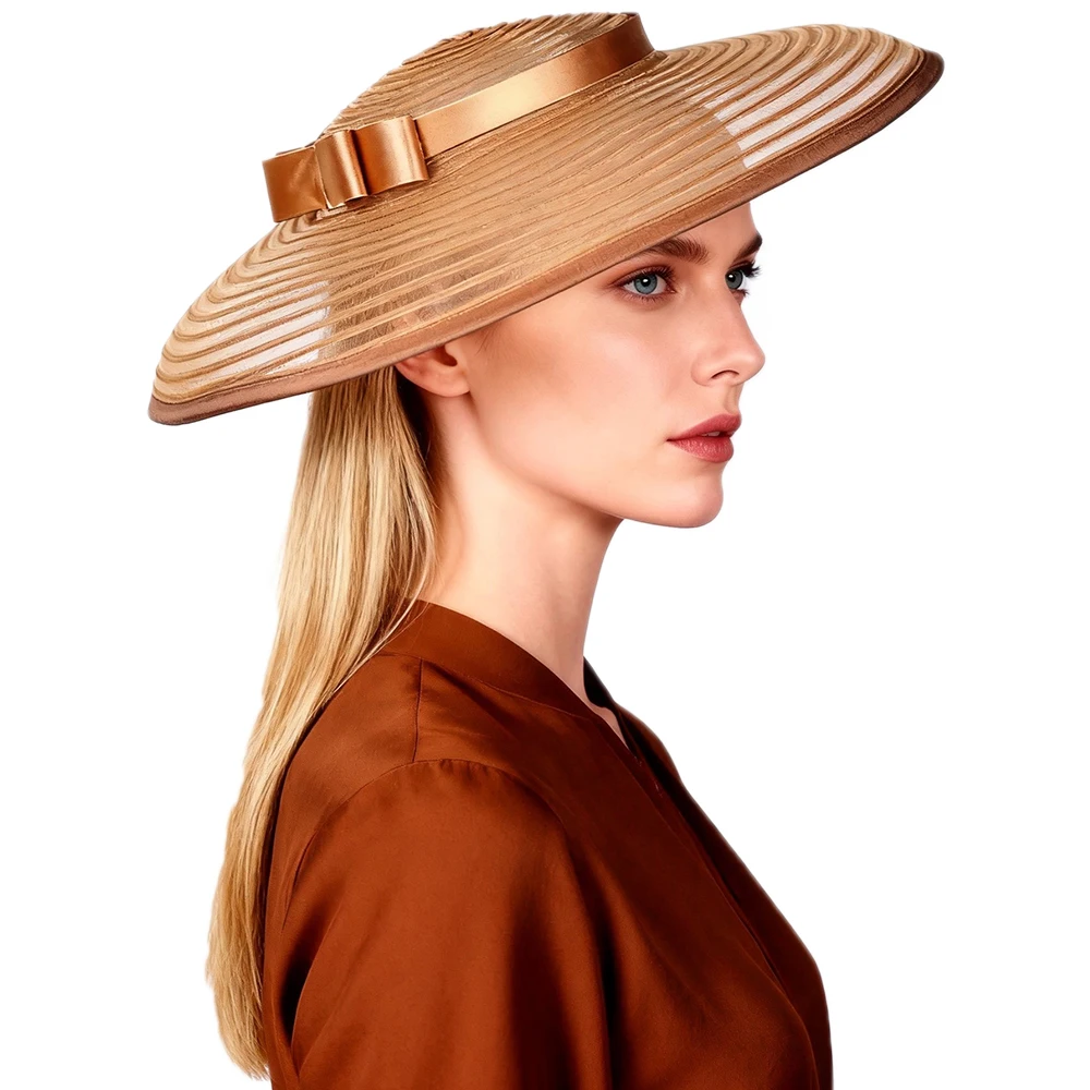 FS White Brown Summer Beach Sun Hats For Women Wide Brim Kentucky Derby Hat With Bowknot Tea Party Fascinators Cap Chapeau Femme