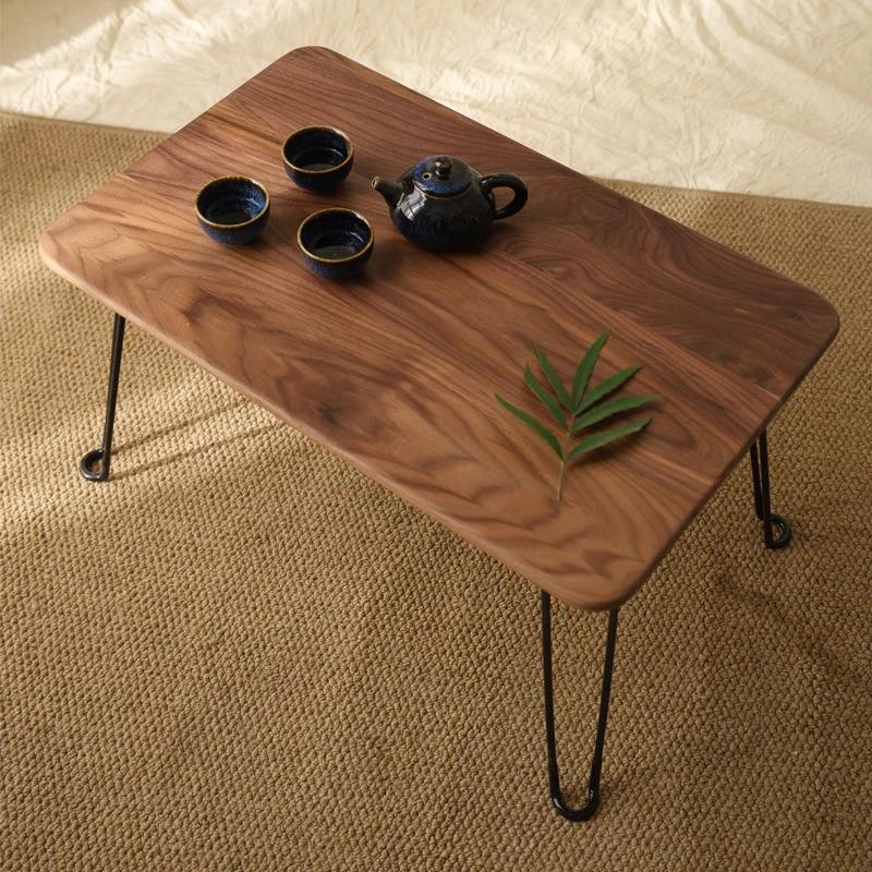 

Black Walnut Bay Window Desk, Luxury Tatami Table, Foldable Low Table, Japanese Tea Stand, Elegant Space-Saving Furniture