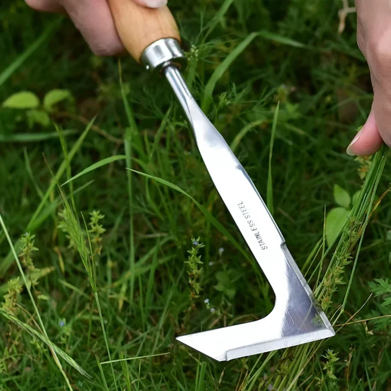 Garten-Riss-Unkrautjäter, Fugen- und Jätwerkzeuggriff, manueller Rasenmäher aus Edelstahl, L-förmige Unkrautsichel für Rasen, Terrasse