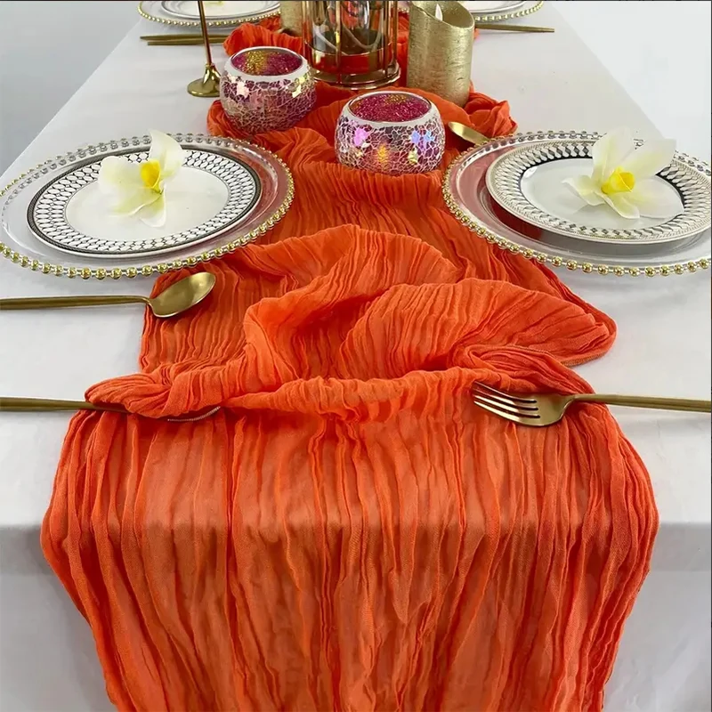 1PCS Orange Cheese Table Runner Gauze Translucent Table Runner Boho Table Decorations For Wedding Decora Holiday Party Décor