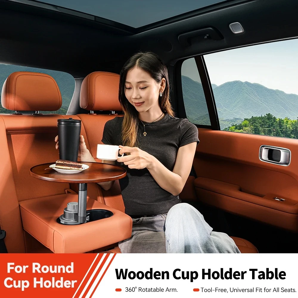 Expander Multi-Function Wooden Car Cup Holder Drink Holder with Food Table 360-Degree Adjustable Base Tray Car Accessorie