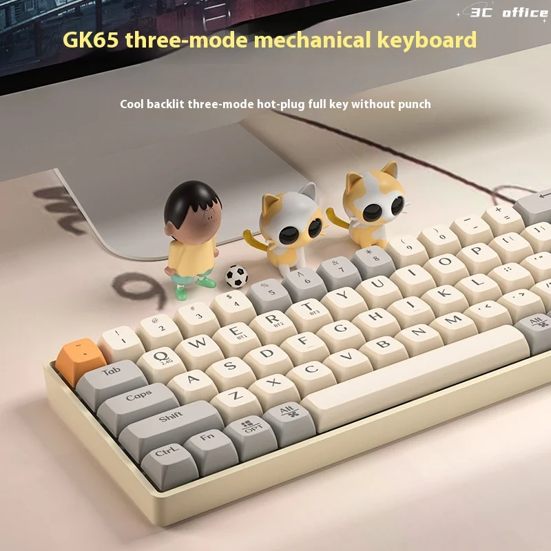 Langtu Gk65 3 Mode 65 Keys Mechanical Keyboard Dazzling Light Full Key Hot Swap Ergonomic Full Key No Impact Gaming Keyboard