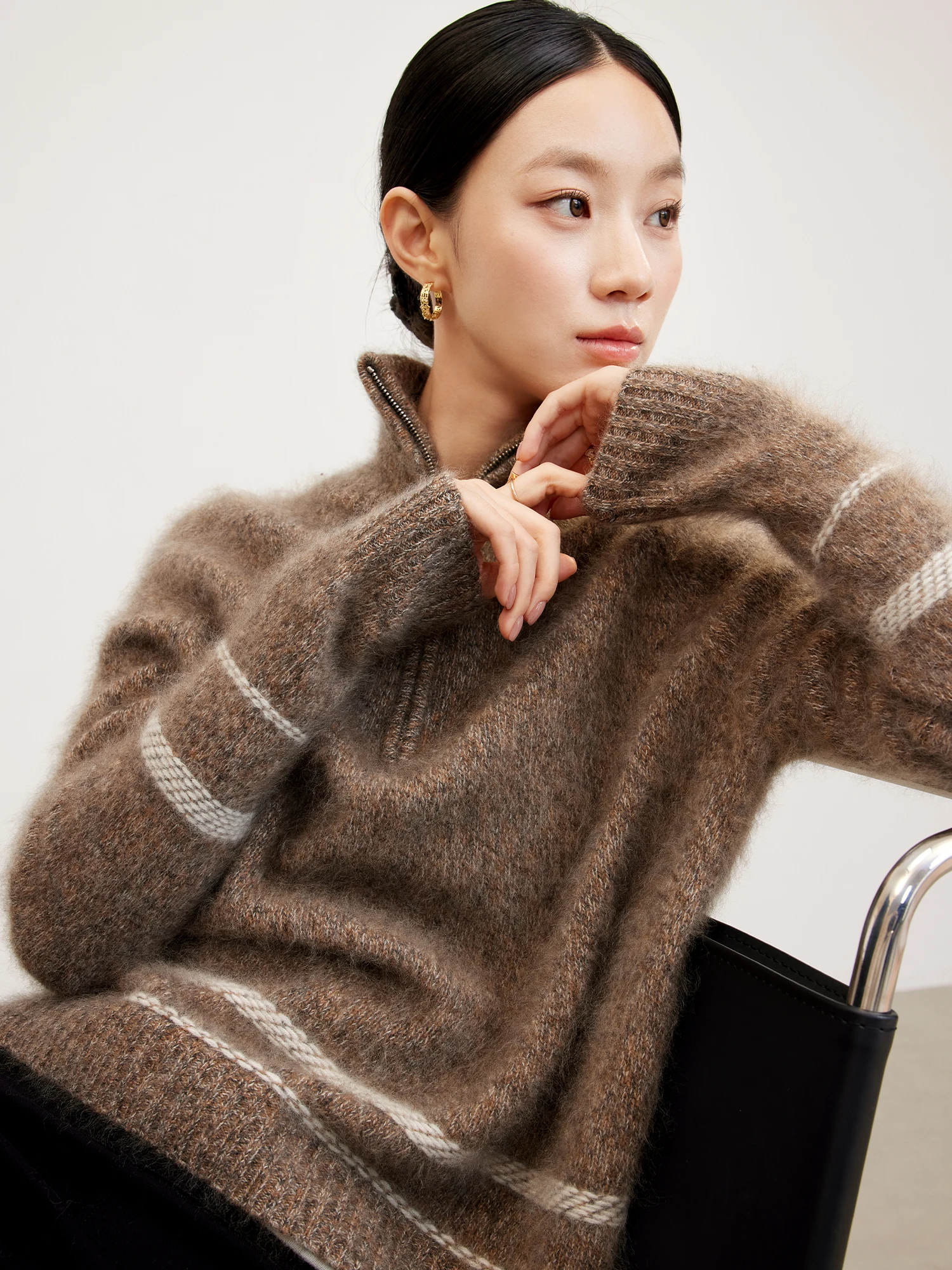 

Свитер Ele Casual Camere из шерстяной смеси с шелковым вельветом, очень теплый, улучшенный дизайн Jiaqirui, мягкий, для повседневной носки