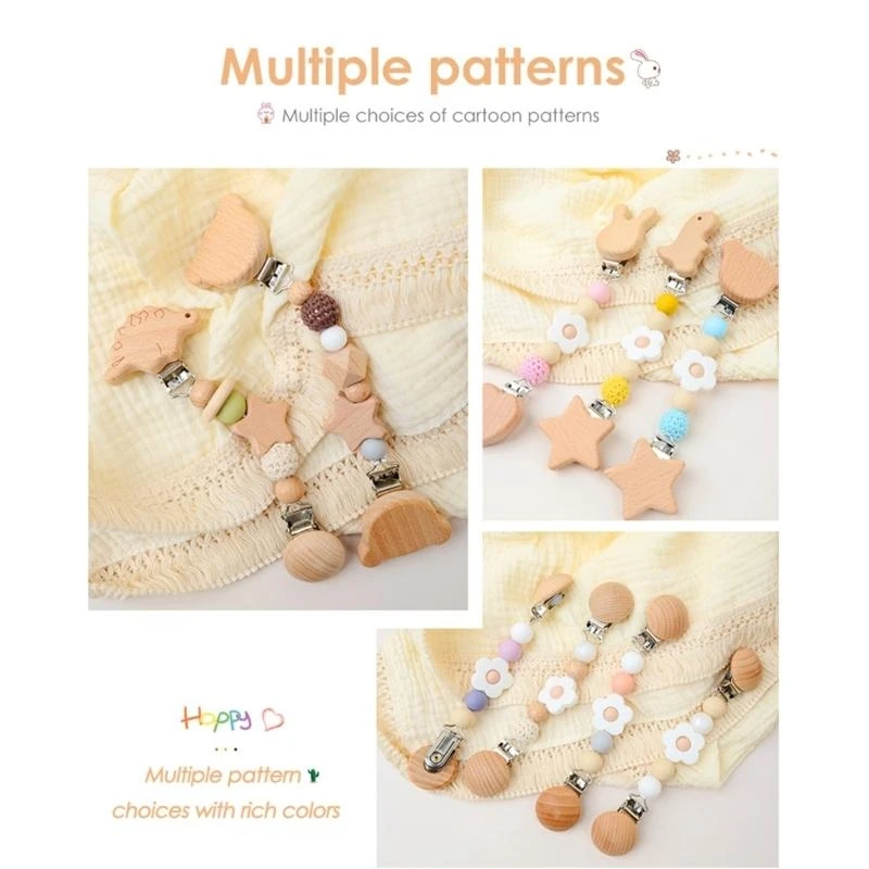 J15U – attache-sucette en bois hêtre pour bébé, porte-sucette pour bébé, poussette, chaîne sucette, parfaite pour usage