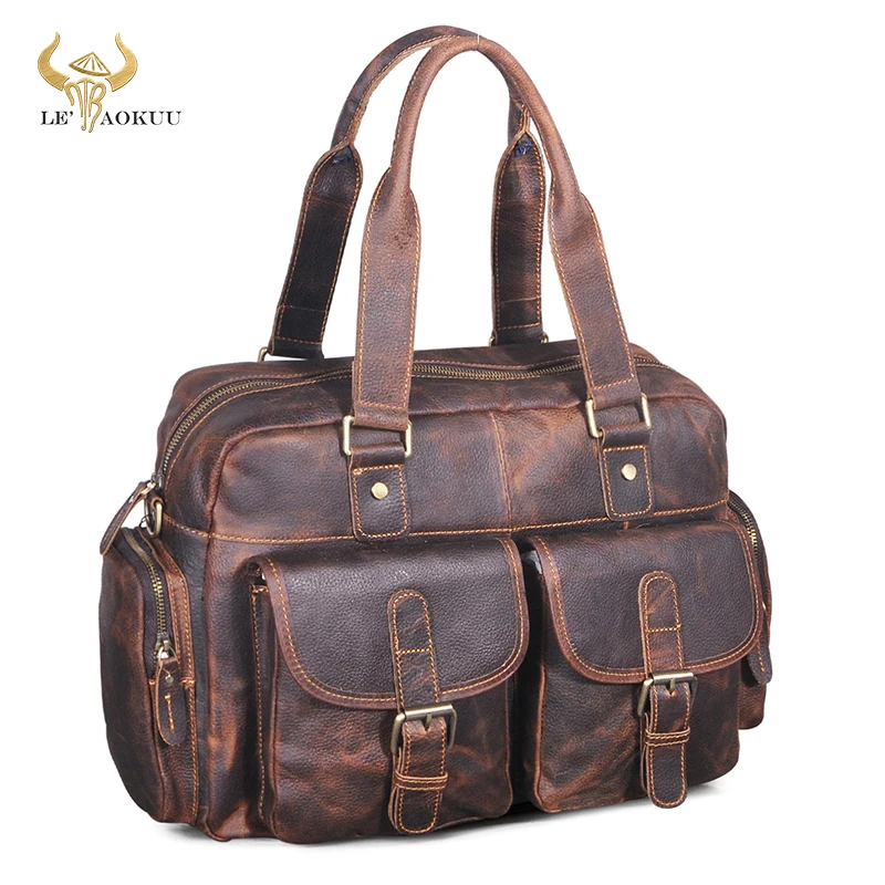 Thick Original Leather Vintage Business Briefcase Messenger Bag Male Design Travel Laptop Document Case Tote Portfolio Bag 061