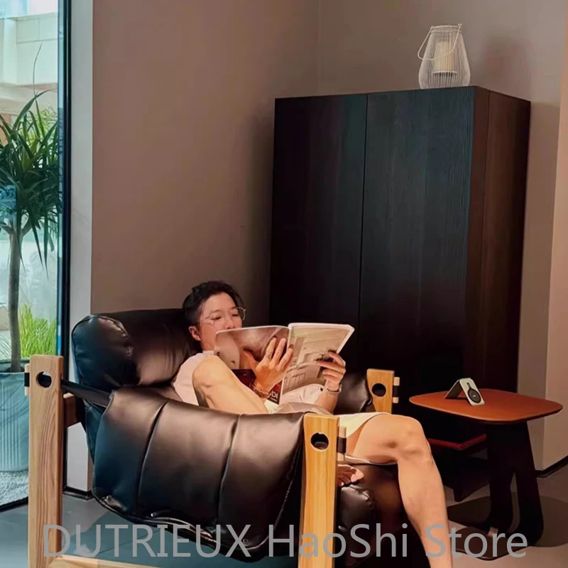 Leather Wooden Living Room Chairs Modern Reading Throne Office Balcony Cute Unique Nordic Luxury Chairs Sillon Salon Furniture