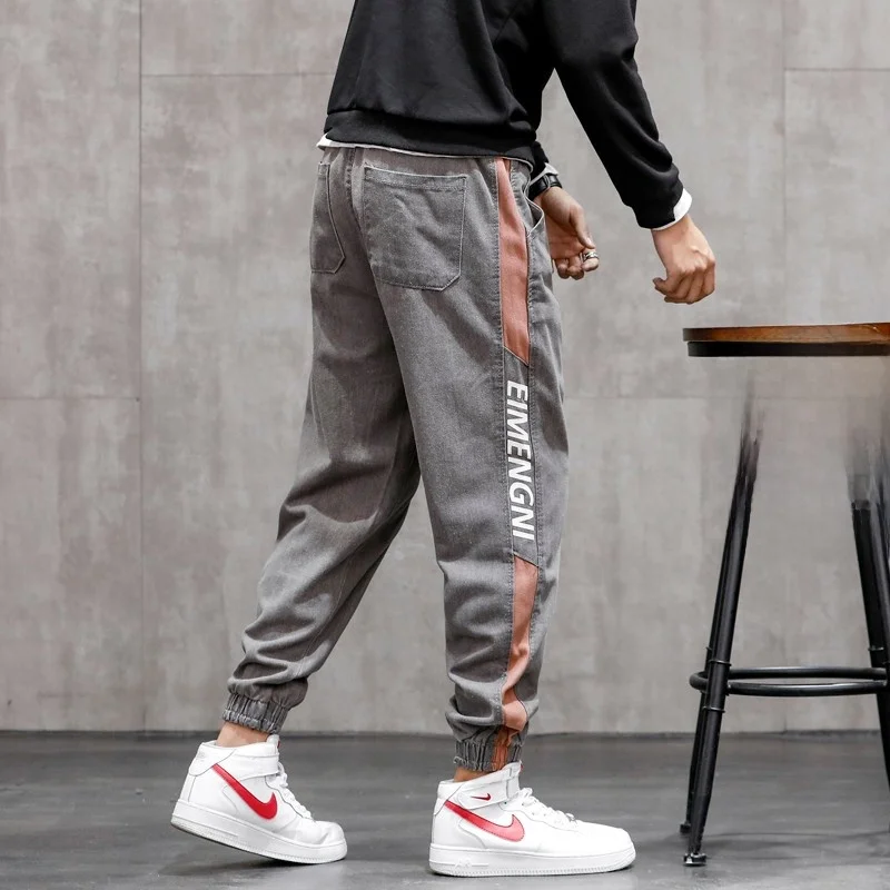 

Men's Loose Harem Jeans Elastic Waist Cargo Pants Autumn Spring Fashionable Printed Workwear Trousers Youthful Breathable