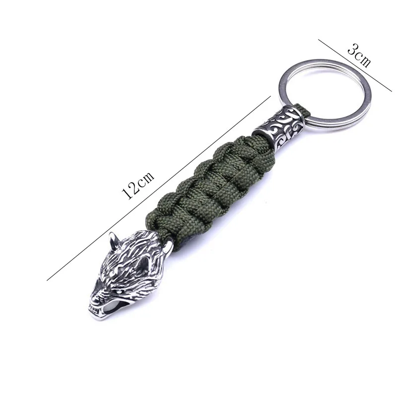 1Pc Stainless Steel Wolf Head Trinity Bead Diy Lanyard Viking Jewelry Survival Rope Keychain Handmade Womens Mens Paracord Ring