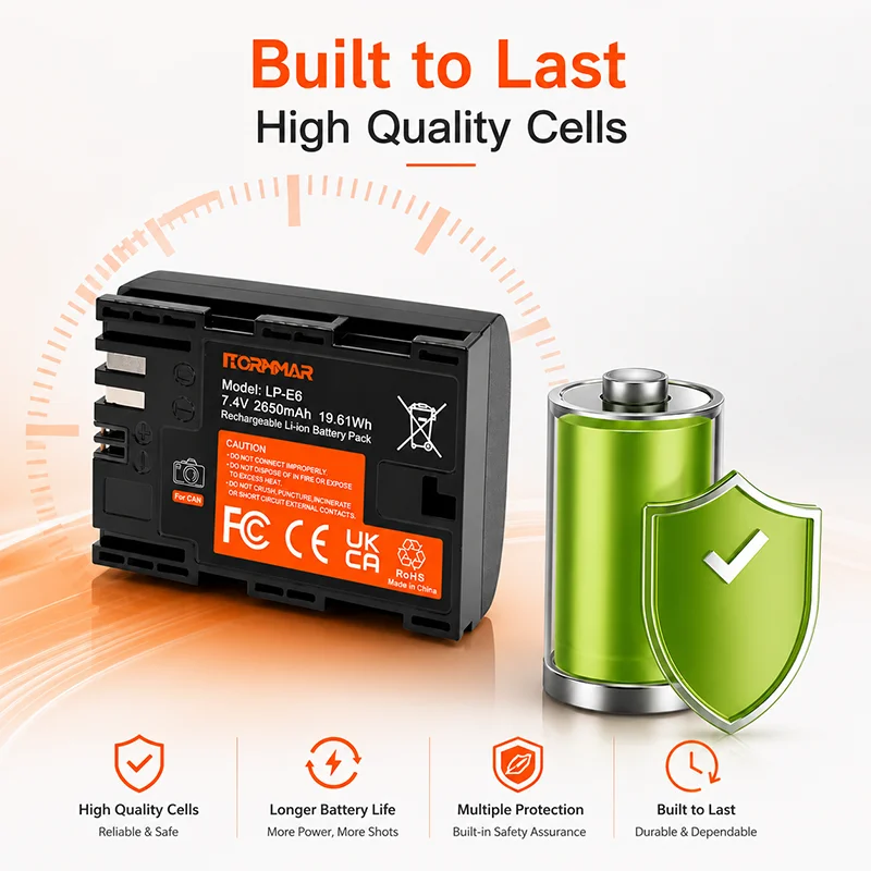 LP-E6 LP-E6N Battery 2650mAh Replacement for Canon EOS 5D Mark II III IV 6D 7D 80D 70D 60D Digital Camera Li-ion Batteries view 5