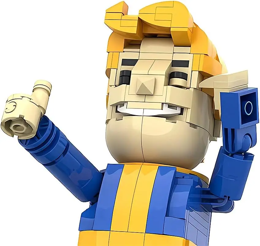 مكعبات بناء MOC Vault Boy تعطي لعبة تمثال سطح المكتب القابل للتصرف مع حامل هدية مثالية لمحبي الألعاب للأطفال