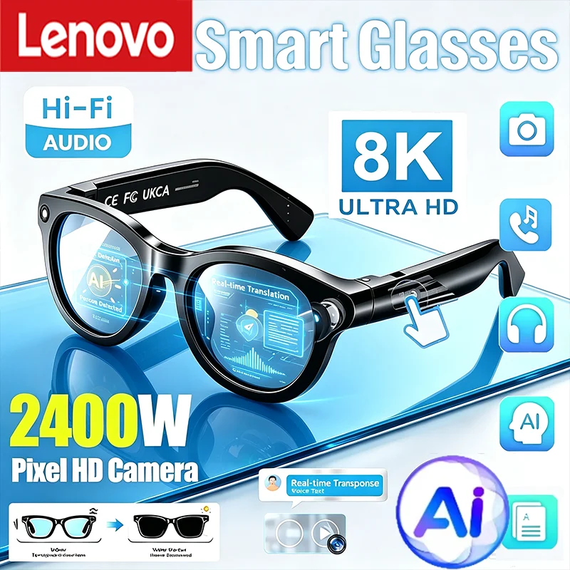 Lenovo 8K Bluetooth Smart AI-Übersetzungs- und Konversationsbrille mit Aufnahmefunktion, Musikwiedergabe, Kartensteckplatz und 2400MP-Kamera – Detail 1