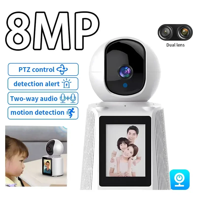 

8MP Wifi Video Calling Camera Auto Tracking HD Dual Lens Screen Two-Way Audio Home Security IP Cam Monitor the Elderly And Baby