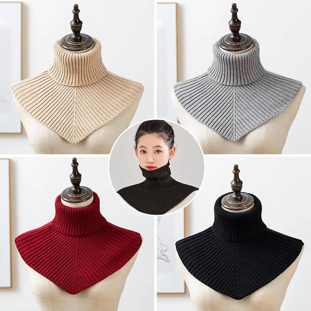 Women Thicken knitted Fake Collar Scarf Winter Warm woolen Neck Warmer Windproof Turtleneck All-Match Detachable Collar Scarf