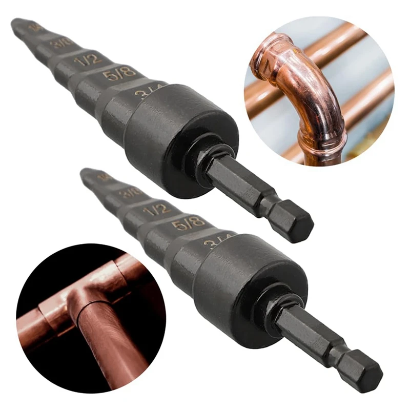 2PCS Copper Tube Expander, 5 In1 Air Conditioner Copper Pipe Swaging Flaring Drill Bits Repair Tool