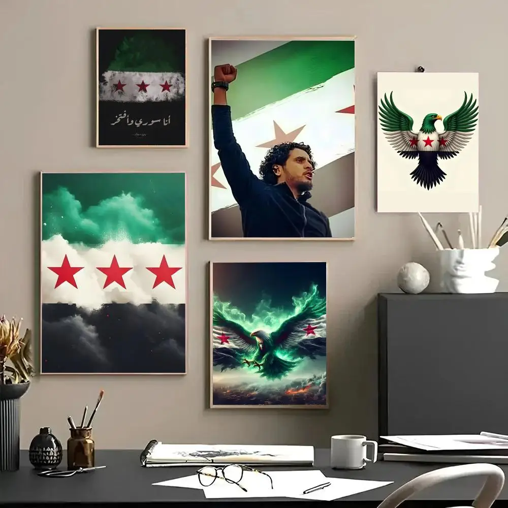 Cool S-Syrian Revolution Flag Poster Decorative Wall Art Stickers Mural Photo Print for Home Living Room Hallway Decor