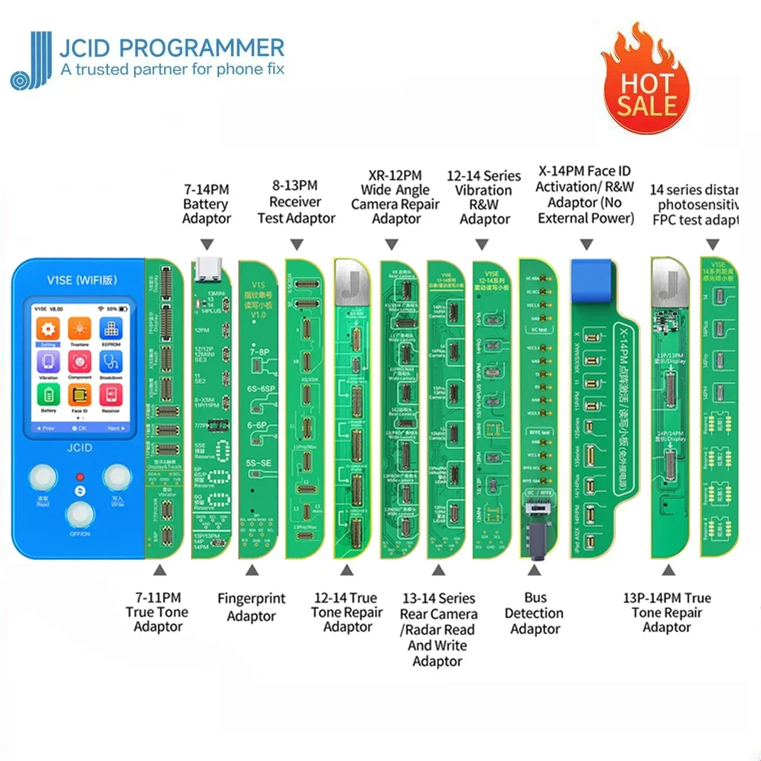 JCID JC V1s V1SE Programmer Ture Tone Repair for Phone 7 7P 8 8P X XR XS XSMAX 11 PM 12 13 14 15 Battery Fingerprint SN Reader