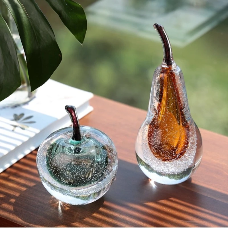 Creative glass fruit sculpture,apple pear art decorations,Nordic home decoration,living room foyer office desk decoration gifts