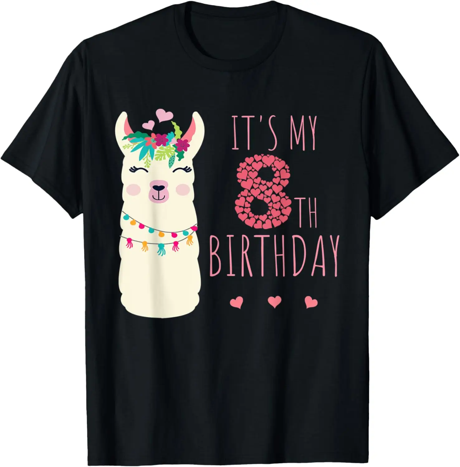 

It's My 8th Birthday Eight Year Old Girl Birthday Cute Llama T-Shirt